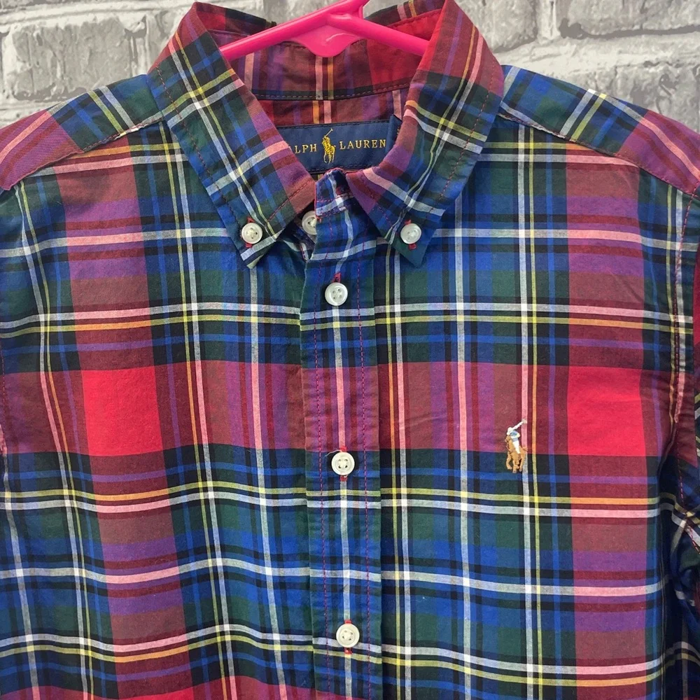 Ralph Lauren Red and Blue Plaid Button-Down Shirt‎